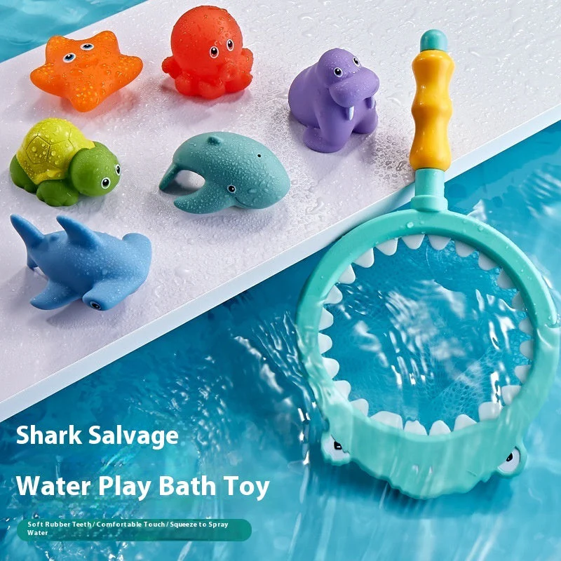 Baby Bath Toys Turtle Sprinkler Net Fish Catching Shark - Image 5
