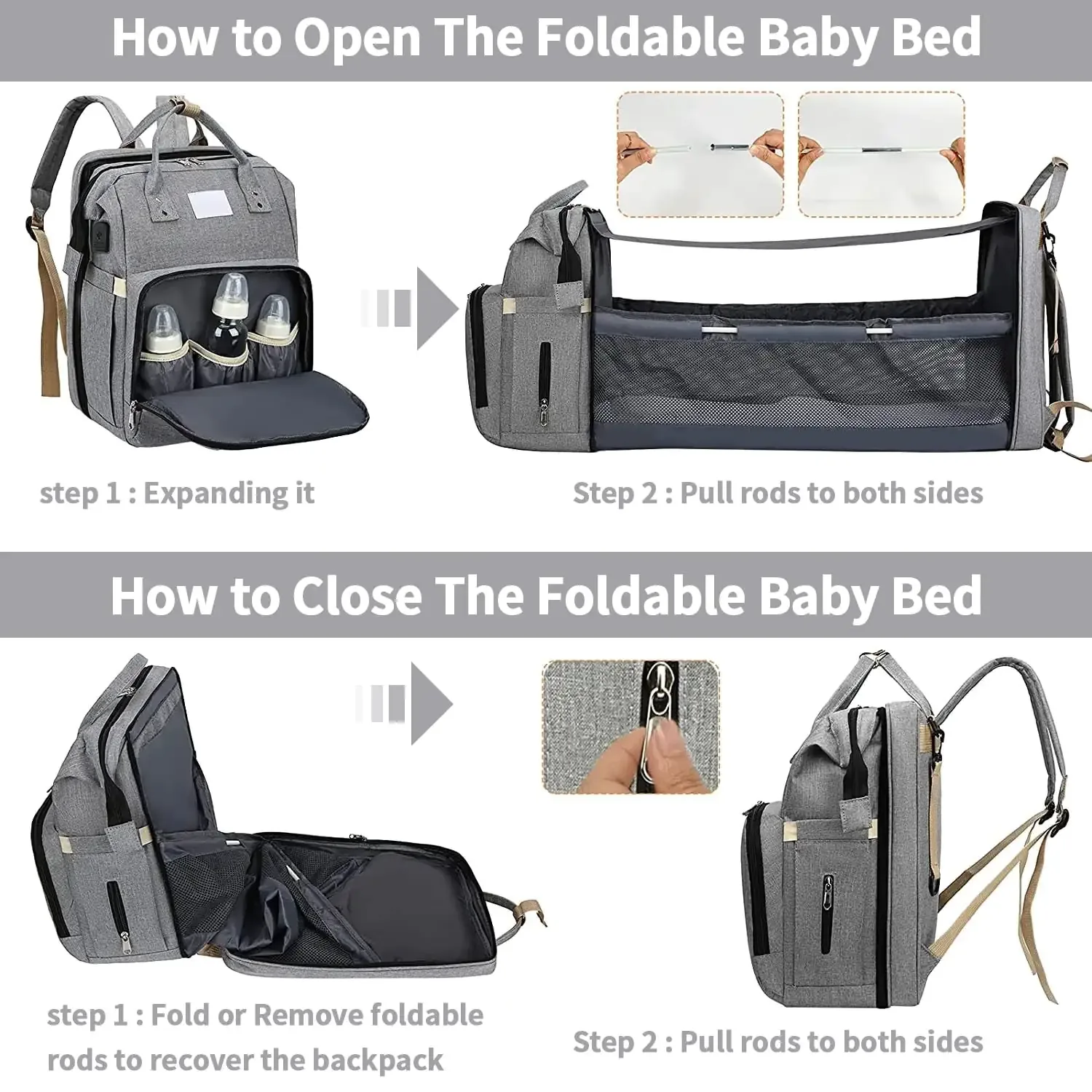Baby Diaper Bag - Foldable Baby Bed - # BAGEG11610003 - Image 4