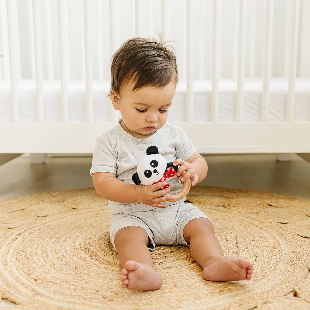Baby Rattle in High-Contrast Black, White, Red (Beechwood) - Image 3