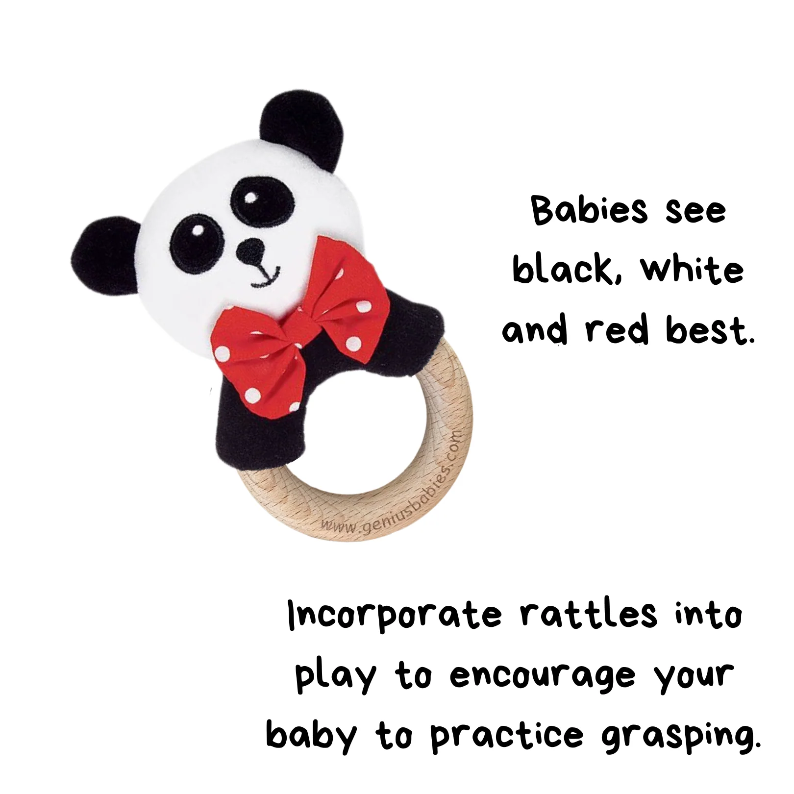 Baby Rattle in High-Contrast Black, White, Red (Beechwood) - Image 6