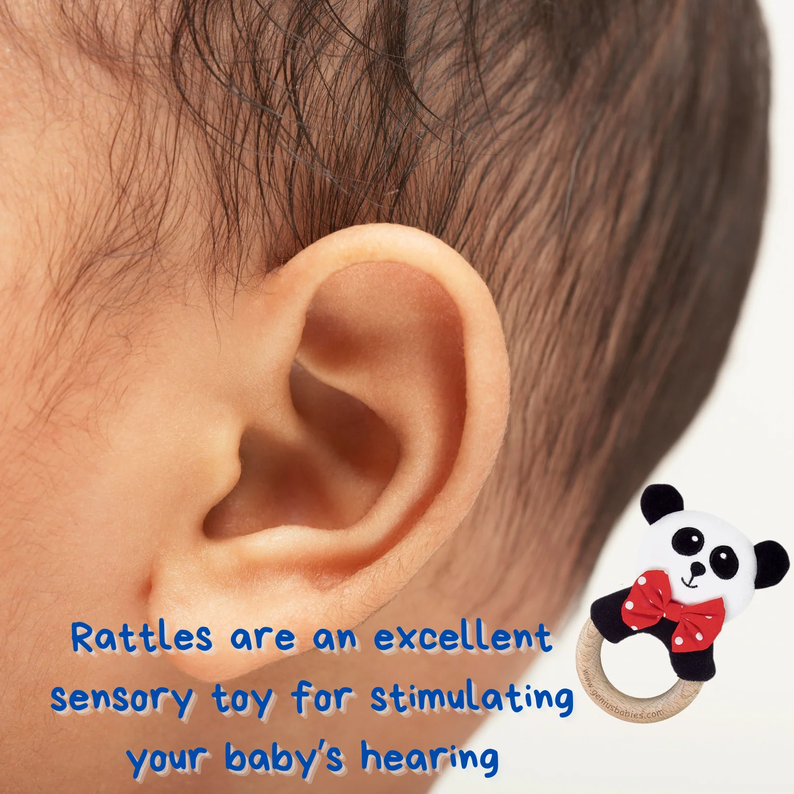 Baby Rattle in High-Contrast Black, White, Red (Beechwood) - Image 7