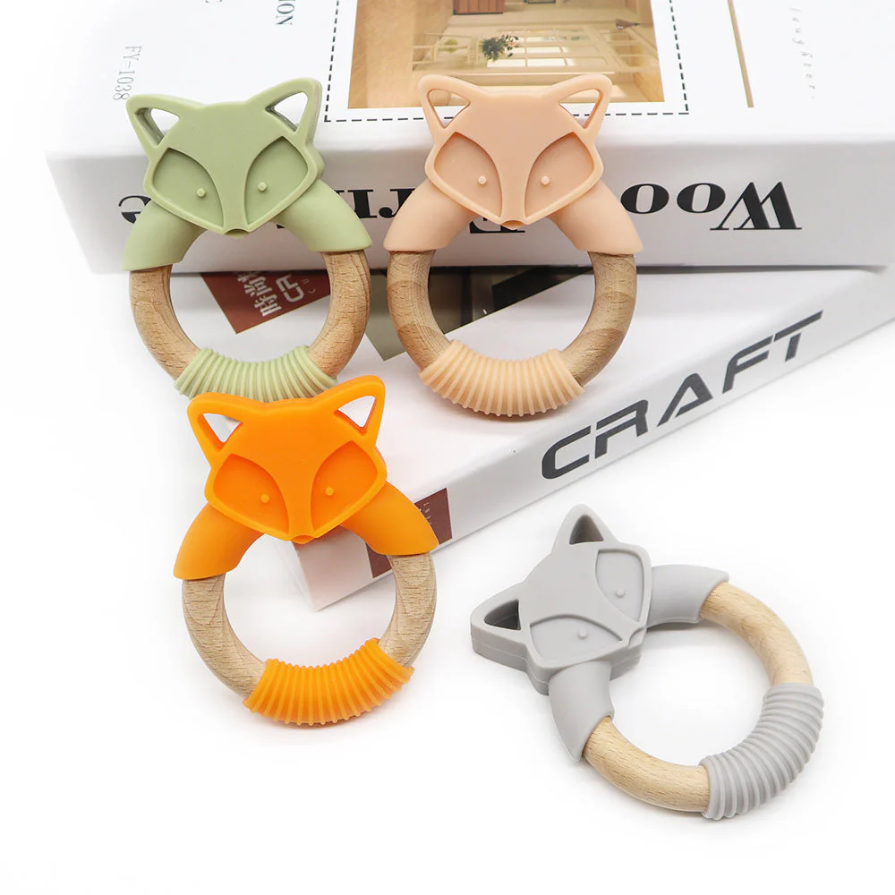 Baby Silicone Wood Ring Fox Baby Teether Molar Stick Toy - Image 2