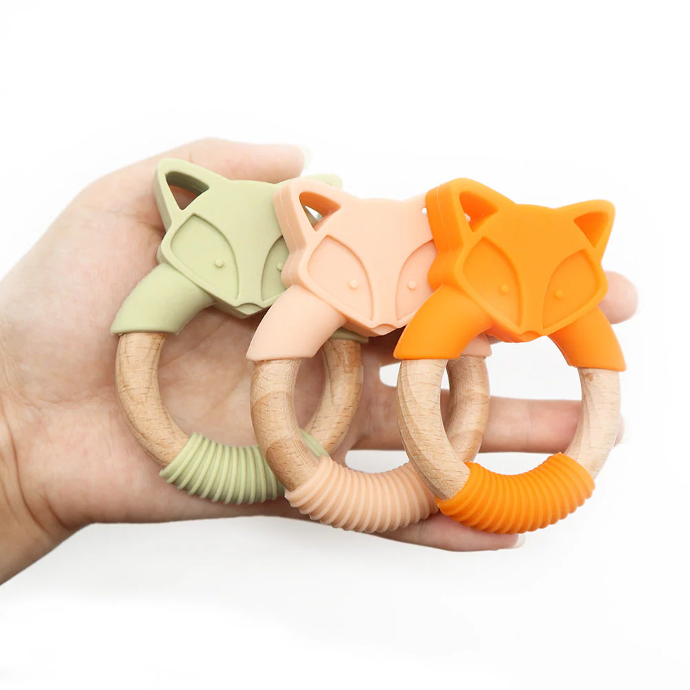 Baby Silicone Wood Ring Fox Baby Teether Molar Stick Toy - Image 3
