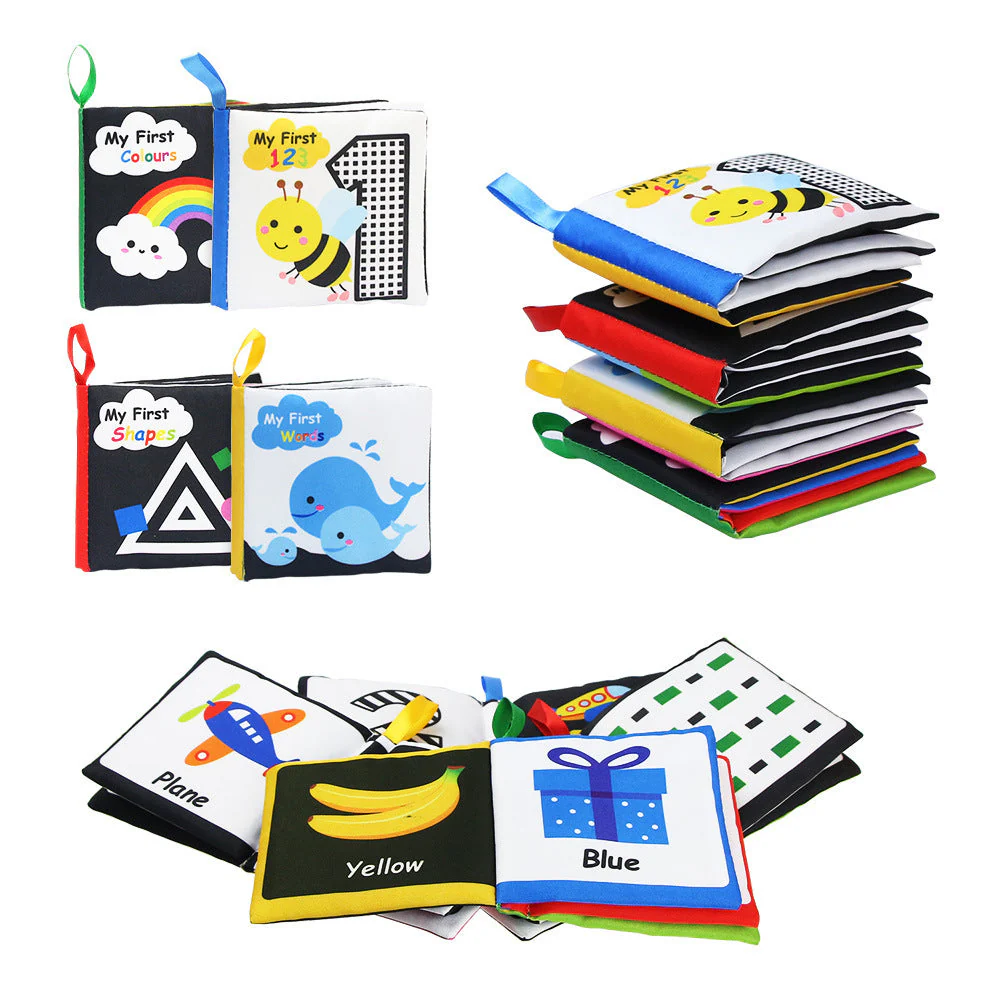 Baby Visual Excitement Cloth Book Montessori Baby Toys Black White Enlightenment Educational Rattle Book Toy Toddler Sensory Toy - Image 2