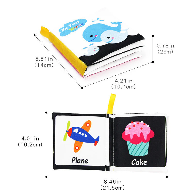 Baby Visual Excitement Cloth Book Montessori Baby Toys Black White Enlightenment Educational Rattle Book Toy Toddler Sensory Toy - Image 3