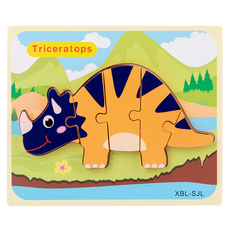 Baby Wooden Cartoon Dinosaur 3D Puzzle Jigsaw for Kids Montessori Early Learning Educational Puzzle Toys - Image 10