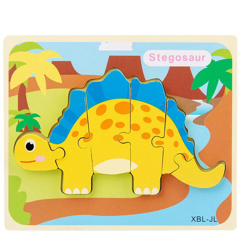 Baby Wooden Cartoon Dinosaur 3D Puzzle Jigsaw for Kids Montessori Early Learning Educational Puzzle Toys - Image 14