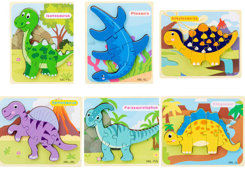Baby Wooden Cartoon Dinosaur 3D Puzzle Jigsaw for Kids Montessori Early Learning Educational Puzzle Toys - Image 2