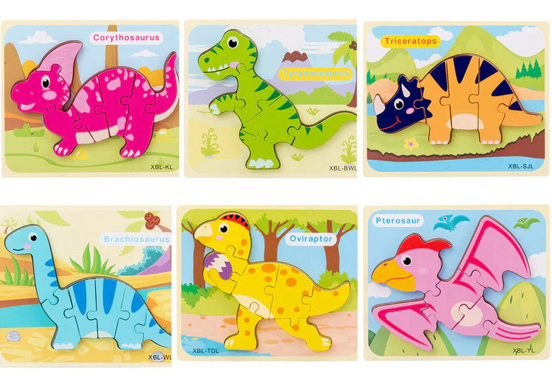 Baby Wooden Cartoon Dinosaur 3D Puzzle Jigsaw for Kids Montessori Early Learning Educational Puzzle Toys - Image 3