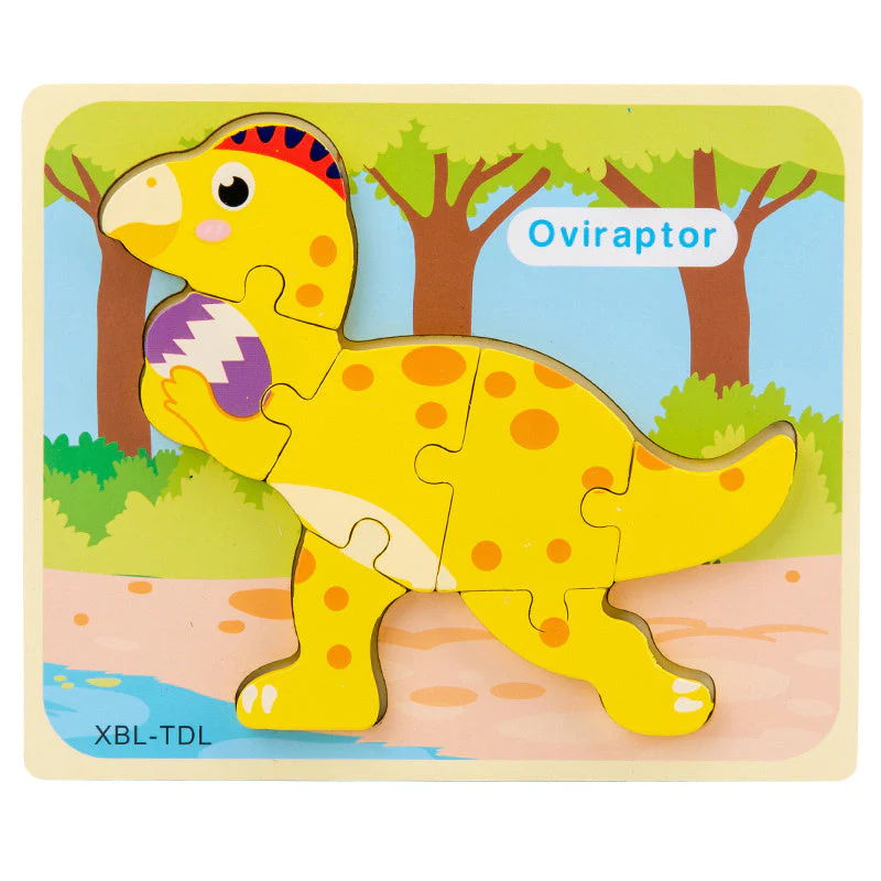 Baby Wooden Cartoon Dinosaur 3D Puzzle Jigsaw for Kids Montessori Early Learning Educational Puzzle Toys - Image 4