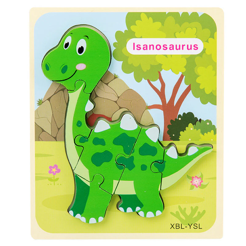 Baby Wooden Cartoon Dinosaur 3D Puzzle Jigsaw for Kids Montessori Early Learning Educational Puzzle Toys - Image 5