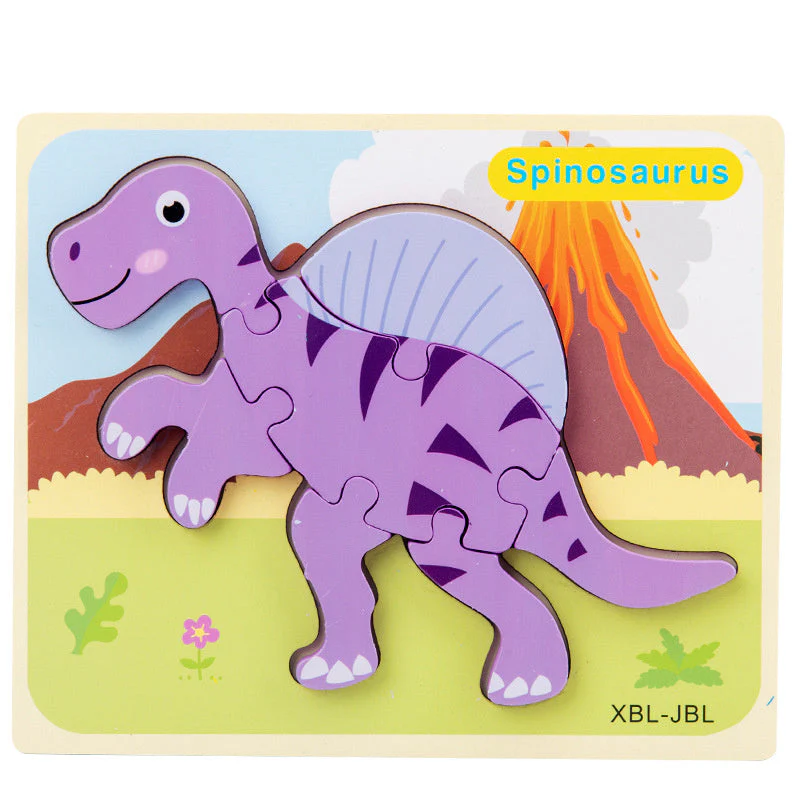 Baby Wooden Cartoon Dinosaur 3D Puzzle Jigsaw for Kids Montessori Early Learning Educational Puzzle Toys - Image 7