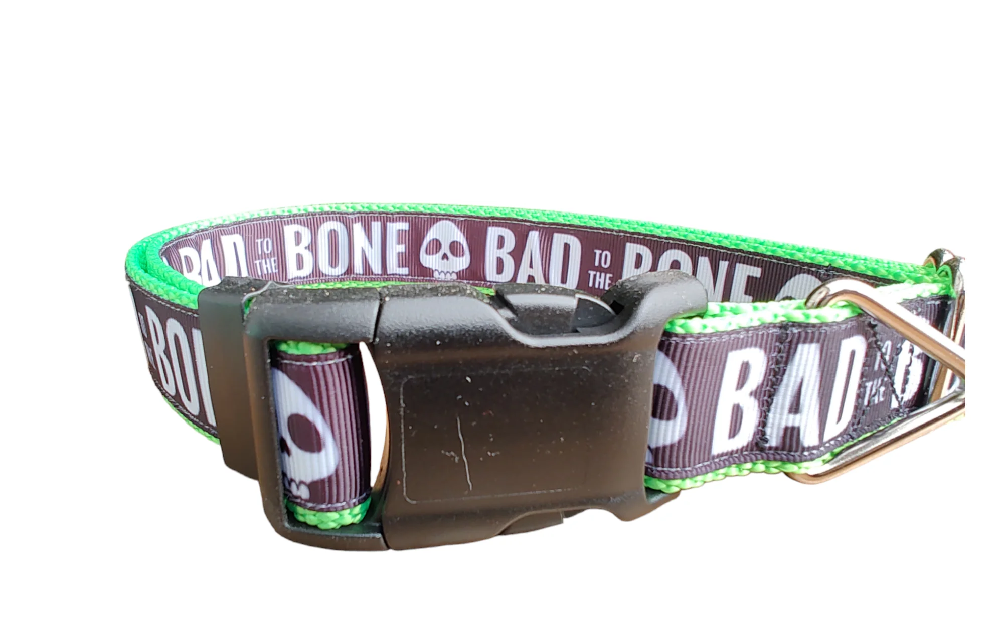 Bad To The Bone Neon Green Nylon Dog Collar MD, LG, XL, Leash - Image 2