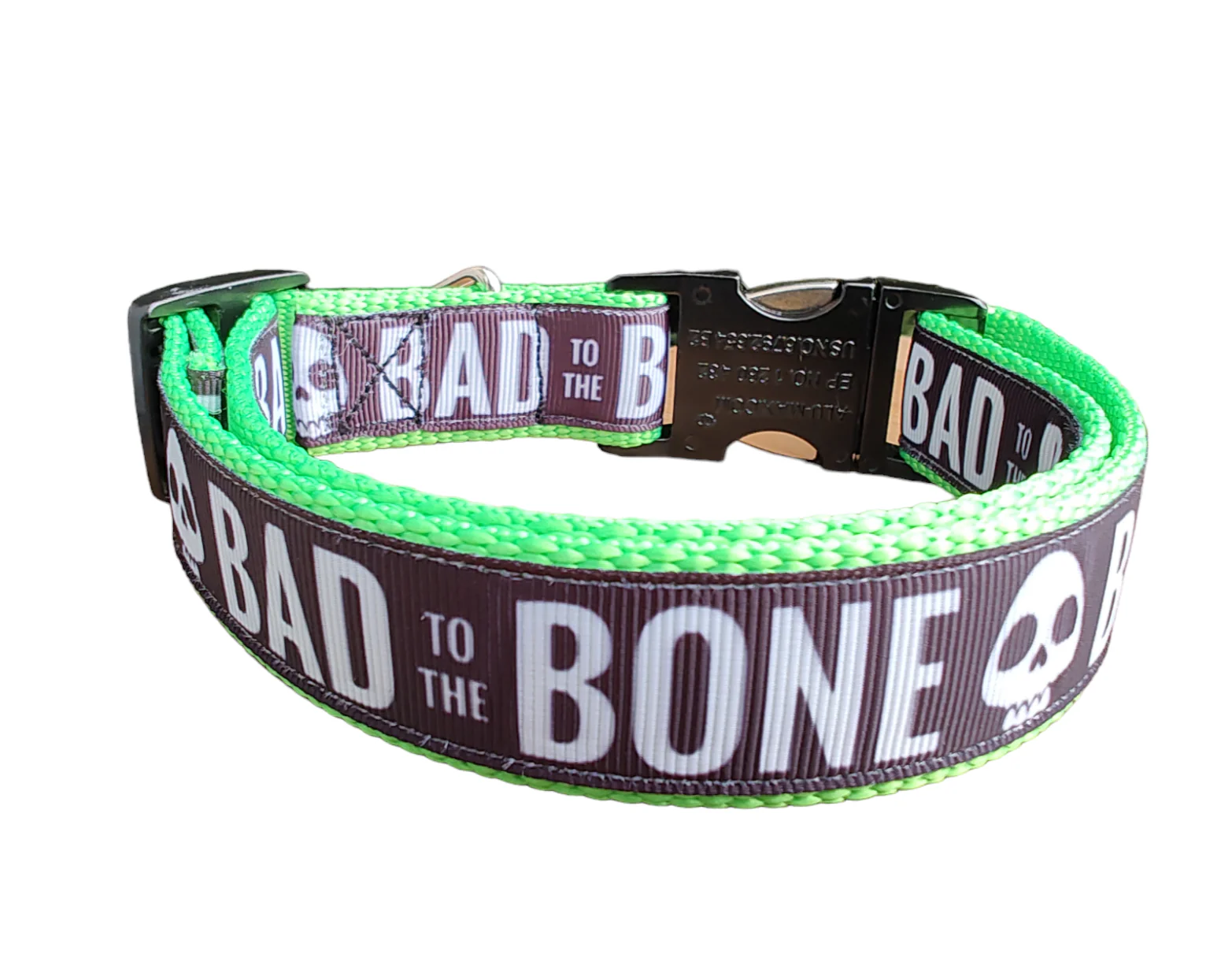 Bad To The Bone Neon Green Nylon Dog Collar MD, LG, XL, Leash - Image 3