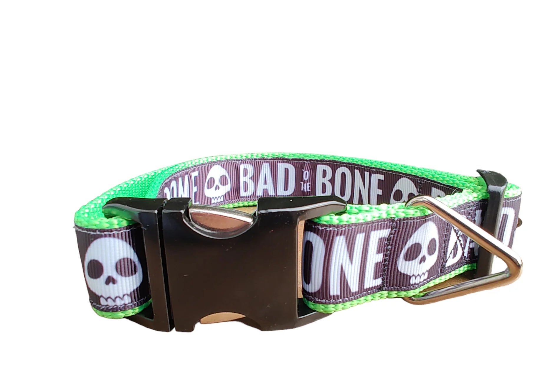Bad To The Bone Neon Green Nylon Dog Collar MD, LG, XL, Leash - Image 4