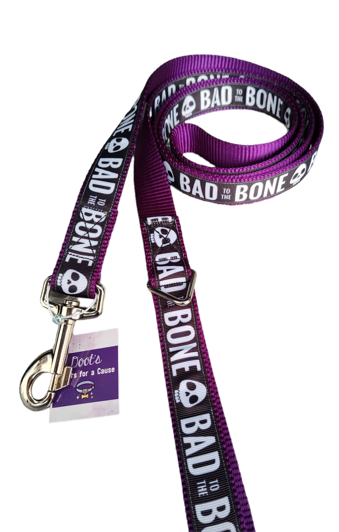 Bad To The Bone Purple Nylon Dog Collar MD, LG, XL, Leash - Image 2