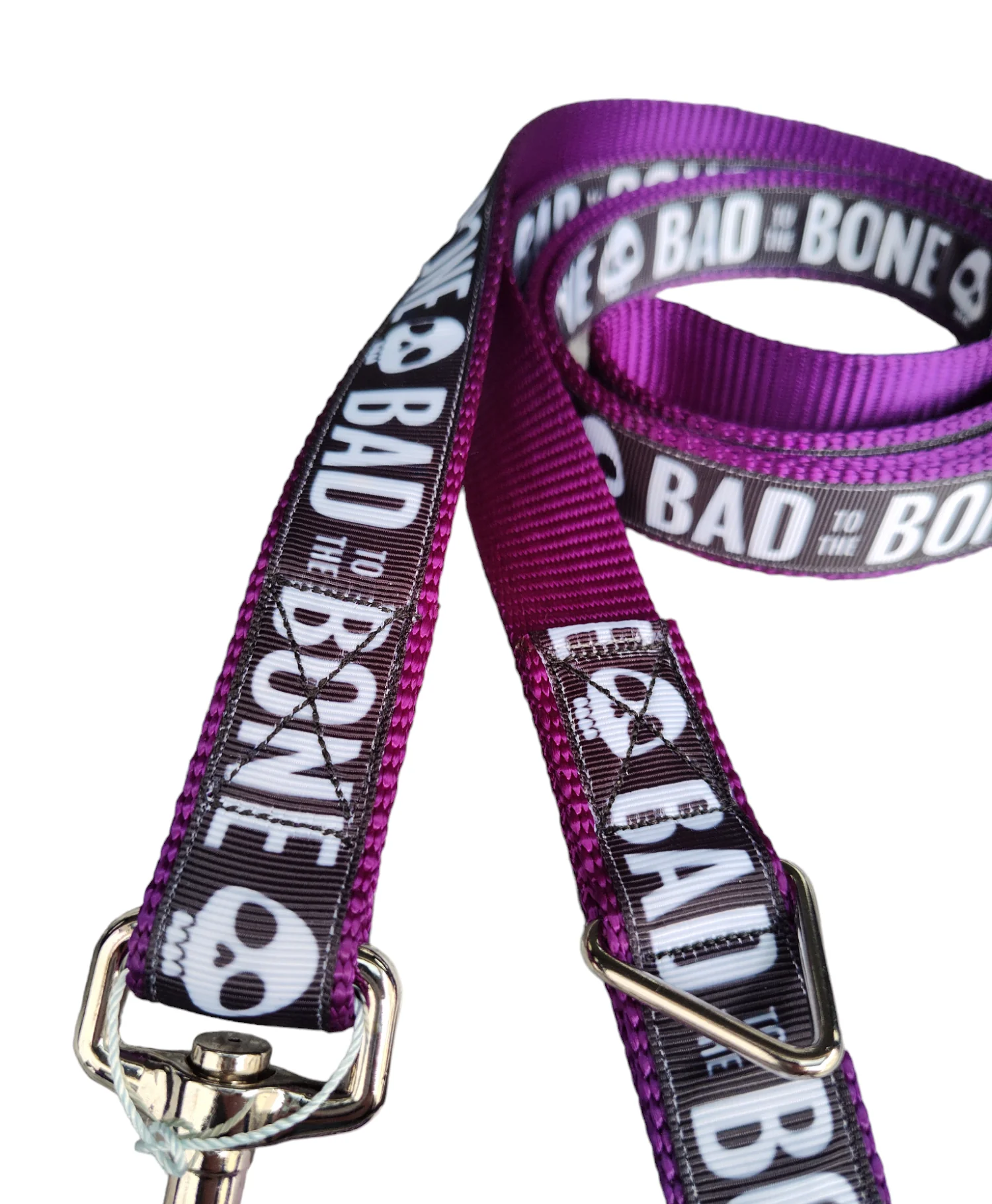 Bad To The Bone Purple Nylon Dog Collar MD, LG, XL, Leash - Image 4