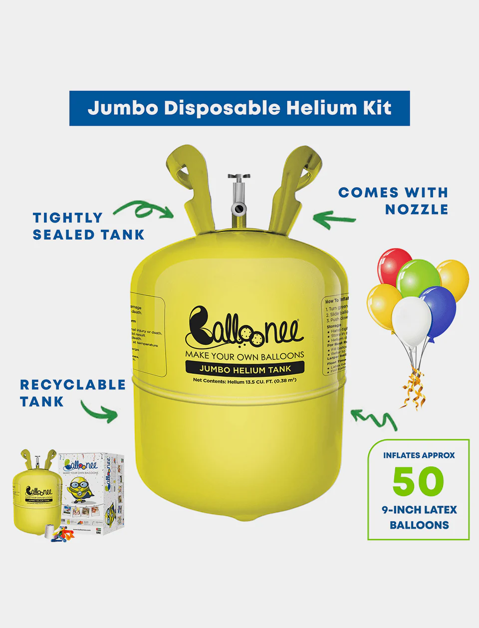 Balloonee Jumbo Disposable Helium Party Kit - Combo Pack of 2 - Image 2