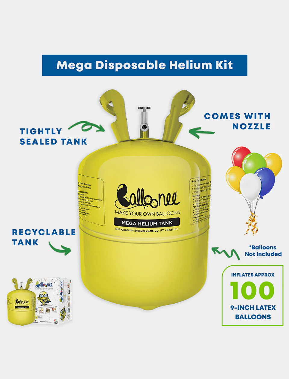 Balloonee Mega Disposable Helium Tank Party Kit - Image 2