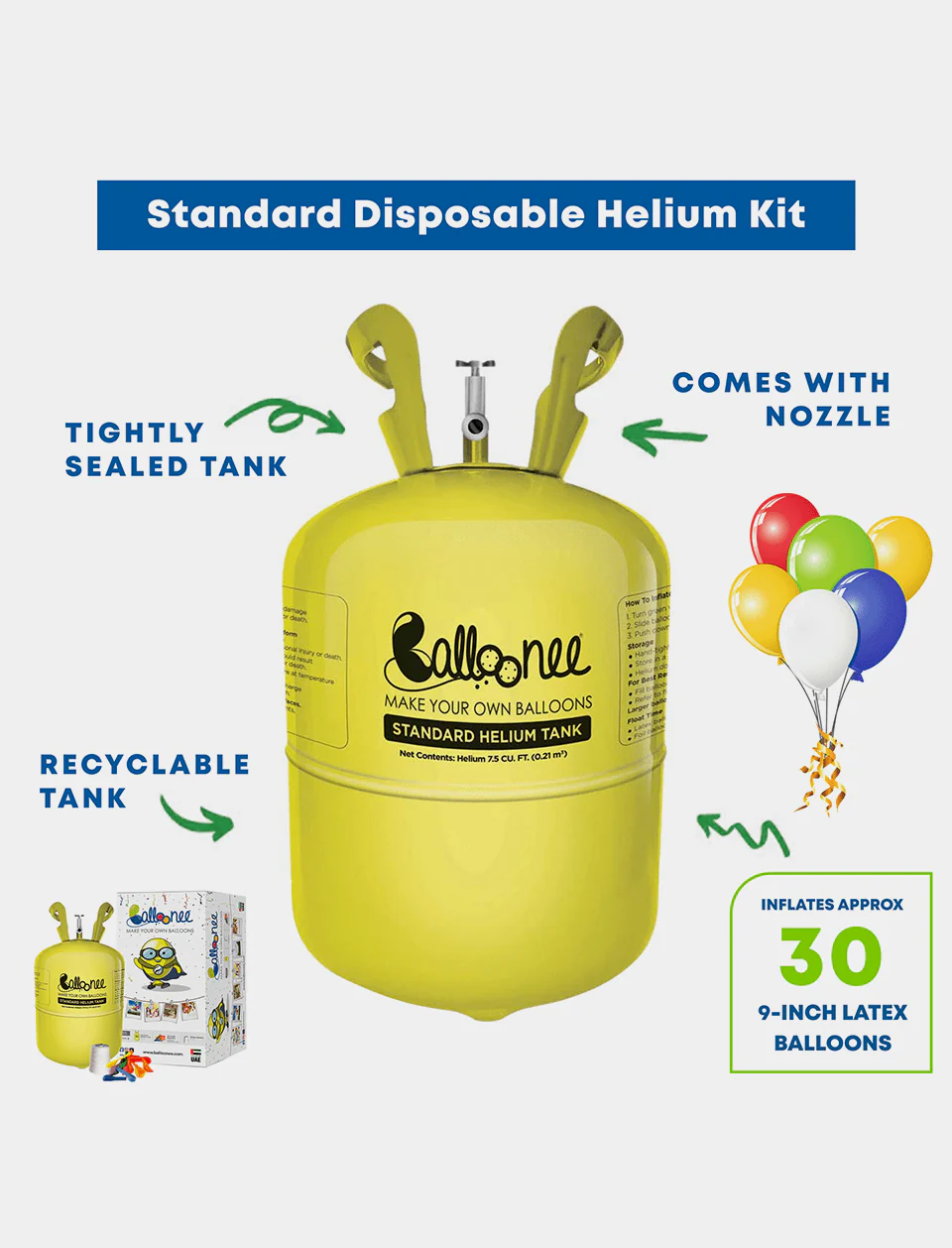 Balloonee Standard Disposable Helium Party Kit - Combo Pack of 3 - Image 2
