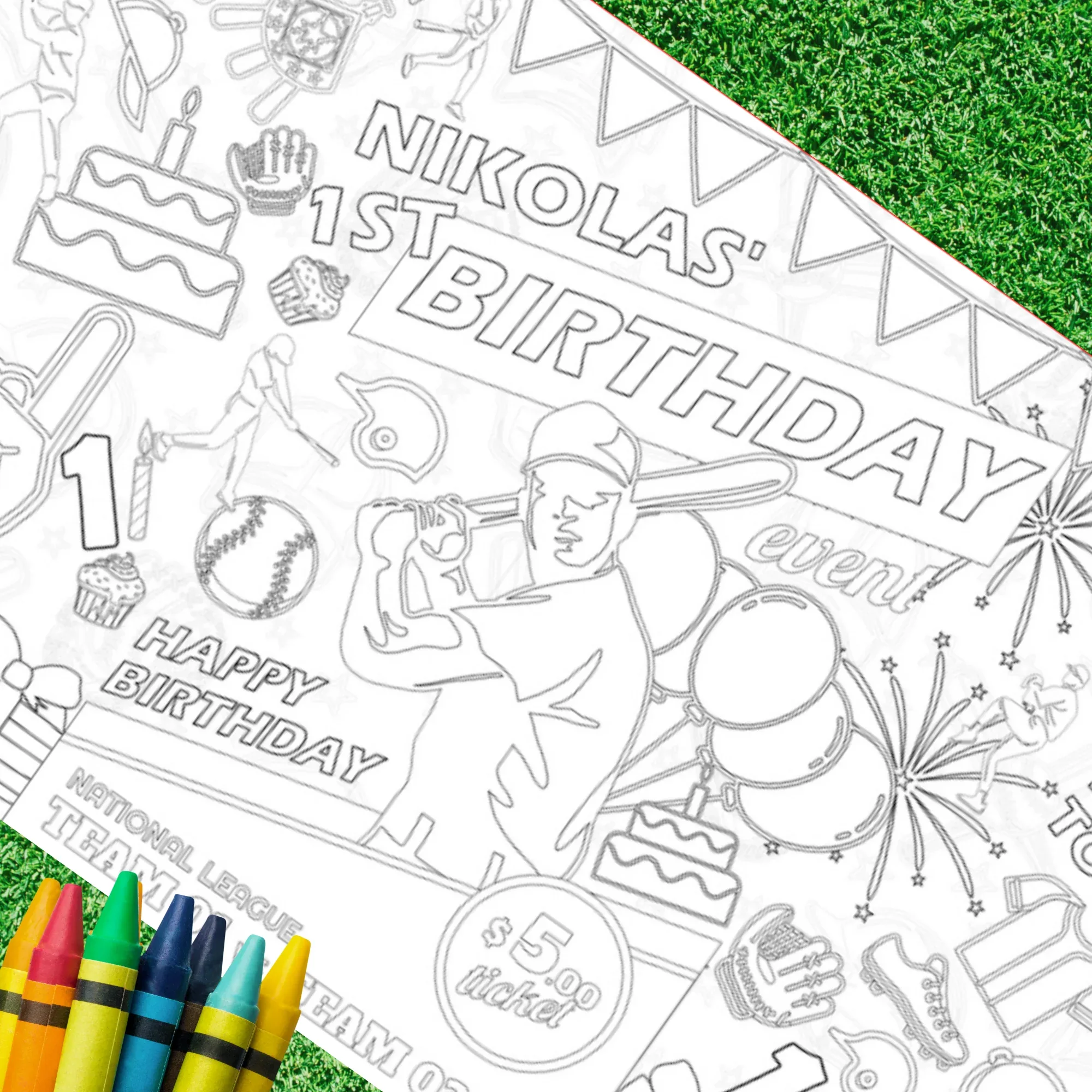 Baseball Birthday Coloring Tablecloth - Image 2