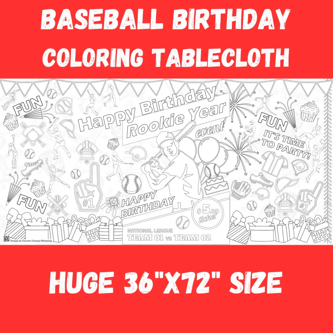 Baseball Birthday Coloring Tablecloth - Image 3