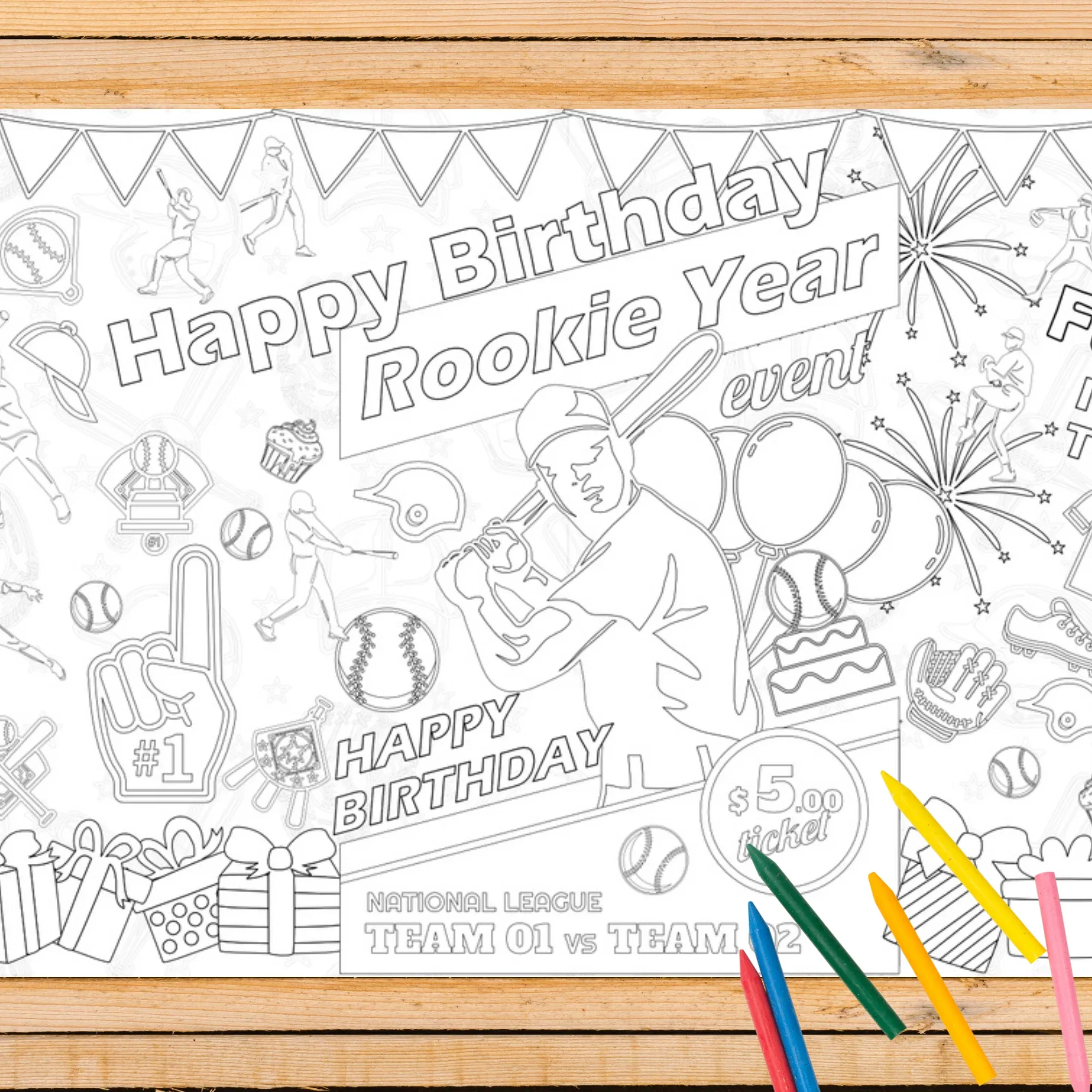 Baseball Birthday Coloring Tablecloth - Image 4