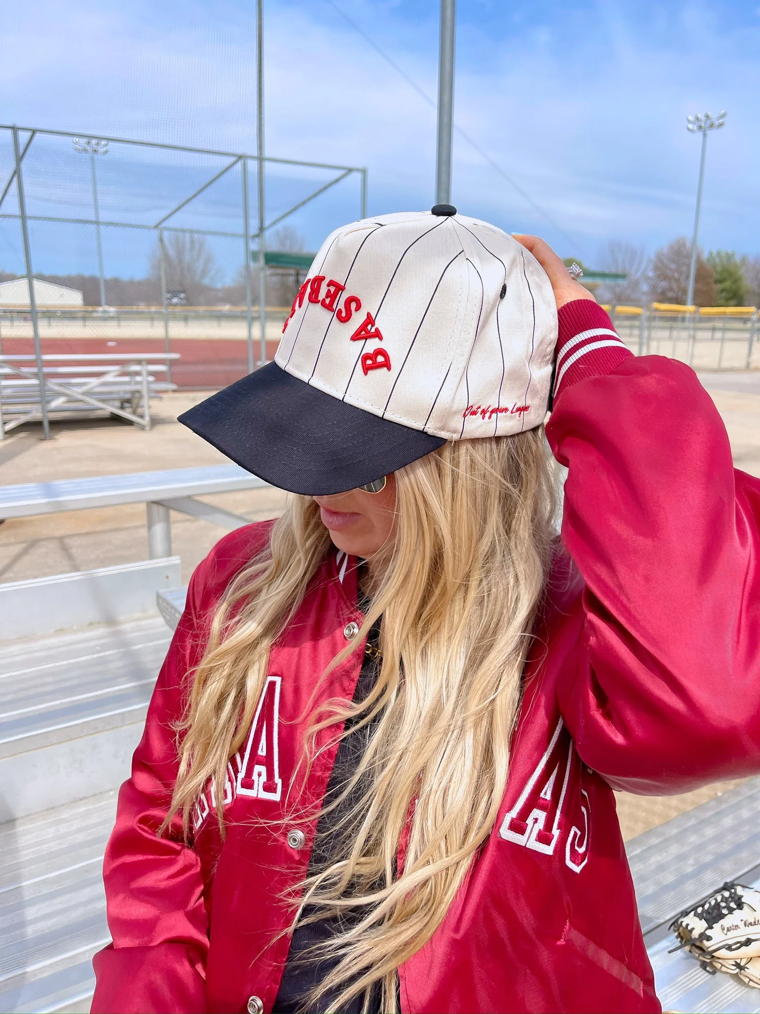 BASEBALL - Red on Black Stripe Vintage Hat - Image 2