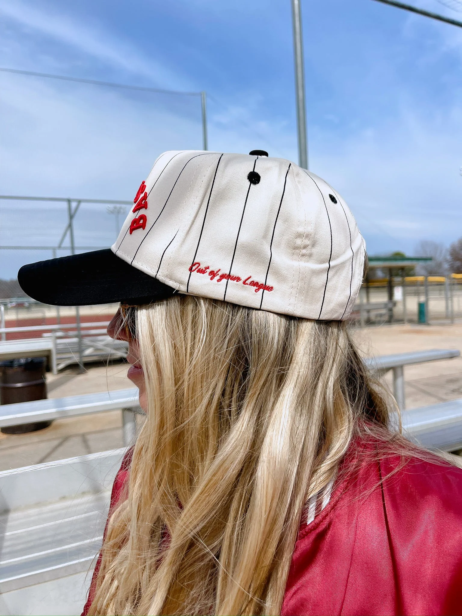 BASEBALL - Red on Black Stripe Vintage Hat - Image 3