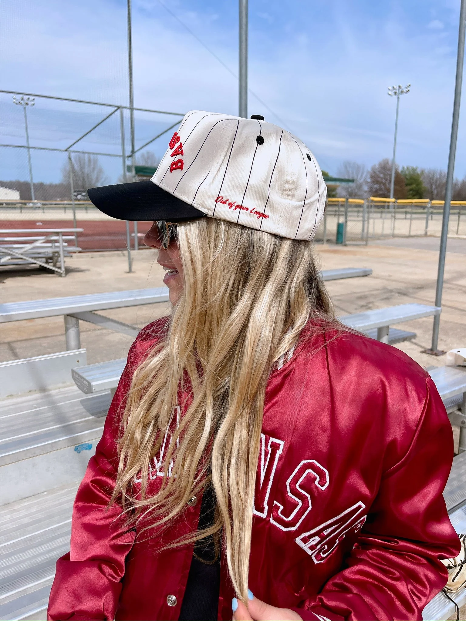 BASEBALL - Red on Black Stripe Vintage Hat - Image 4