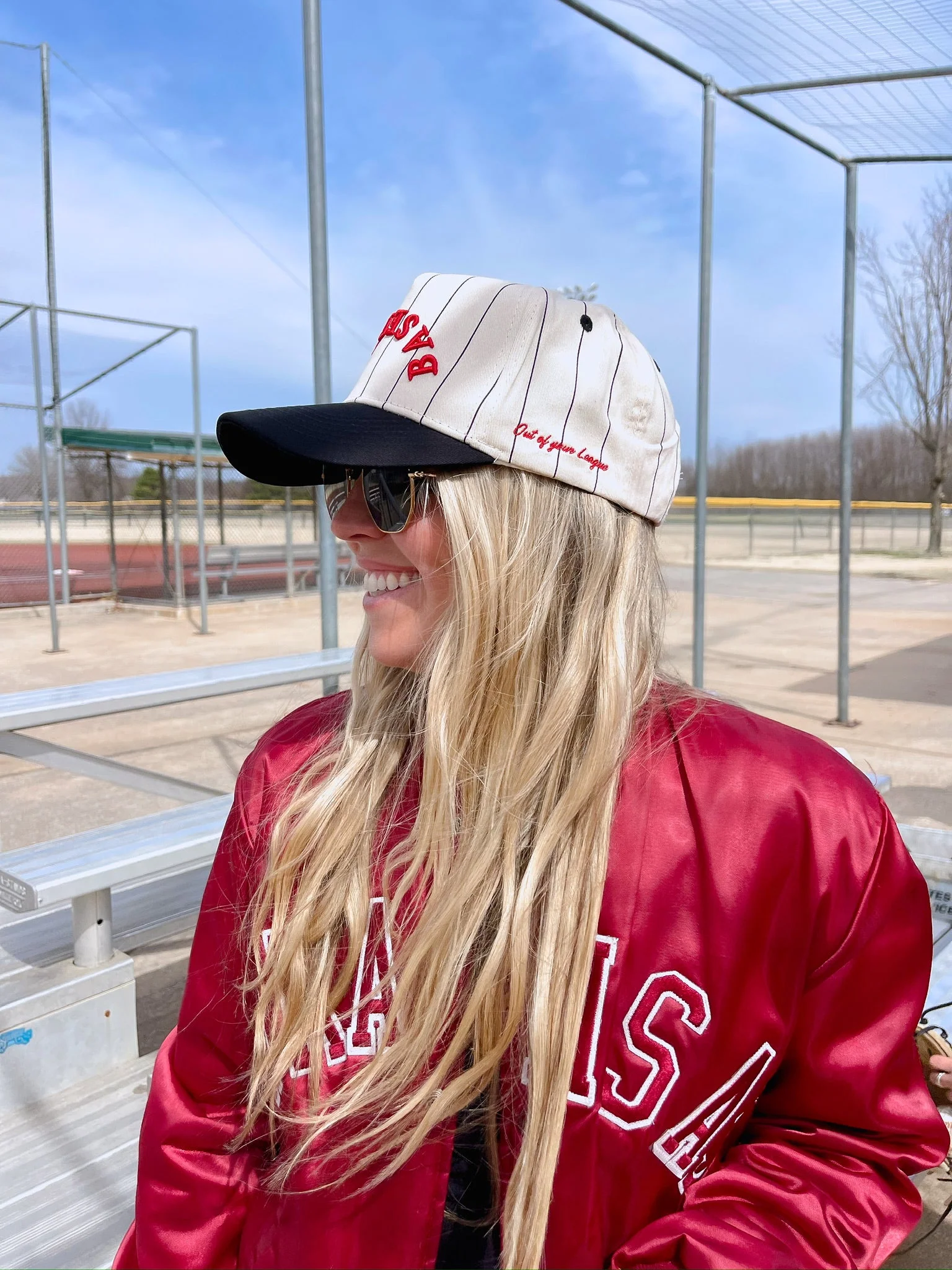 BASEBALL - Red on Black Stripe Vintage Hat - Image 5