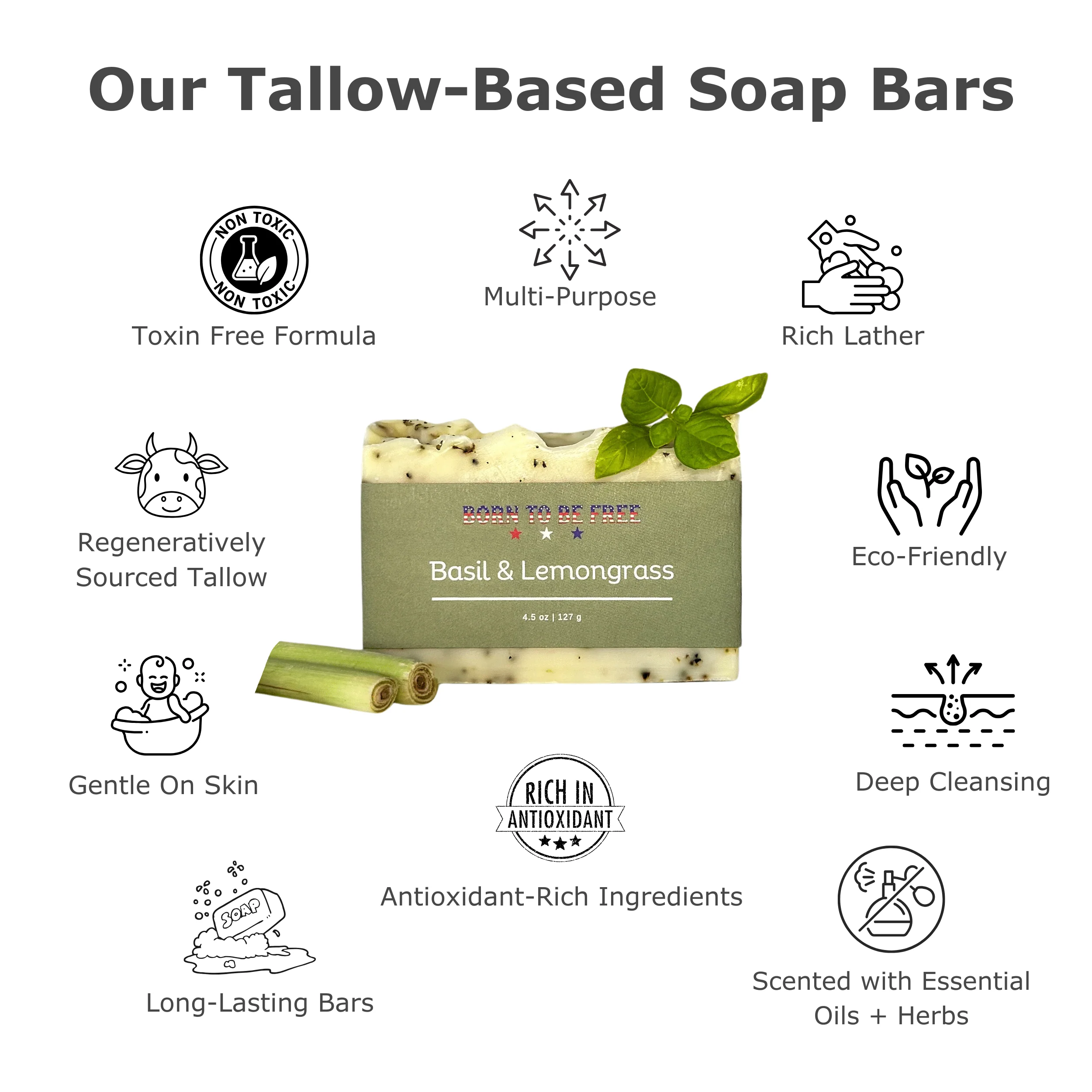 Basil & Lemongrass Tallow Soap Bar - Image 3