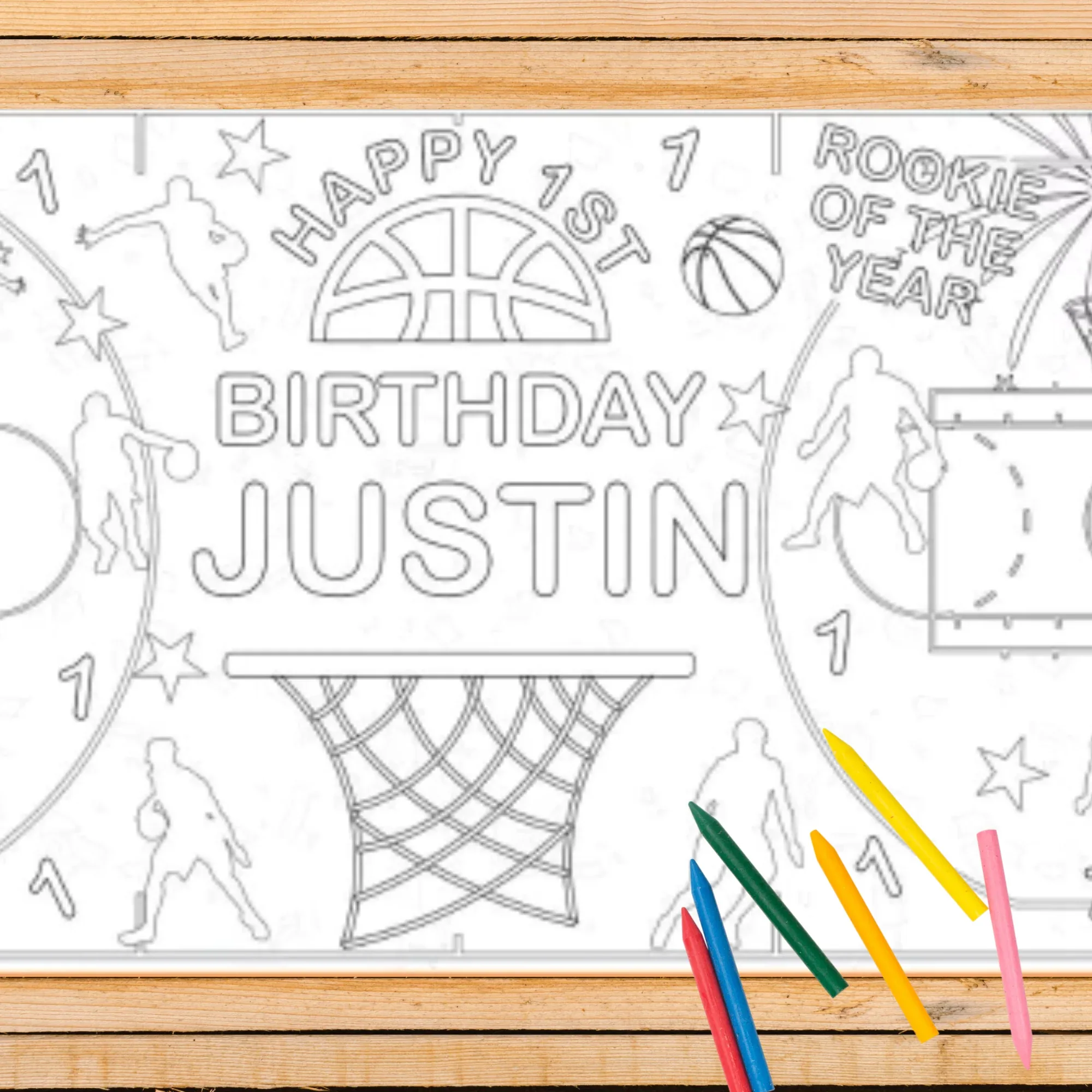 Basketball Birthday Coloring Tablecloth - Image 2