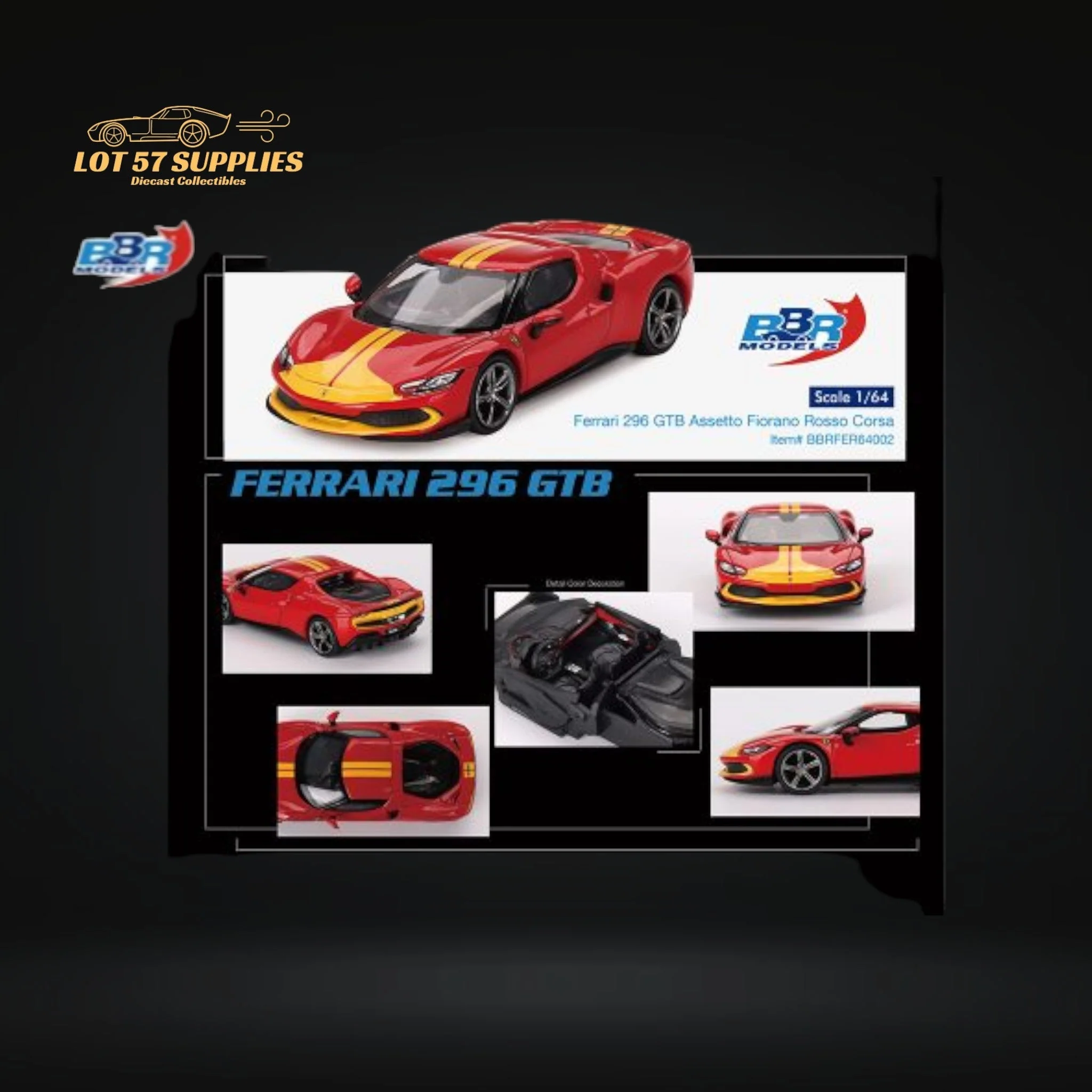 BBR Ferrari 296 GTB Assetto Fiorano Rosso Corsa 1:64 - Image 3
