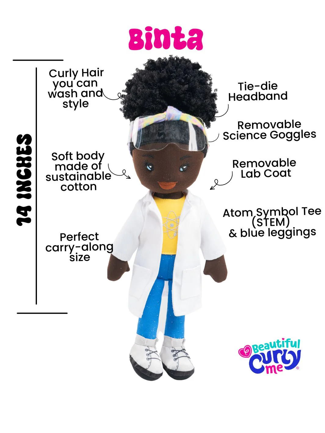 Beautiful Curly Me Binta Scientist 14 inch Plush Doll - Image 4