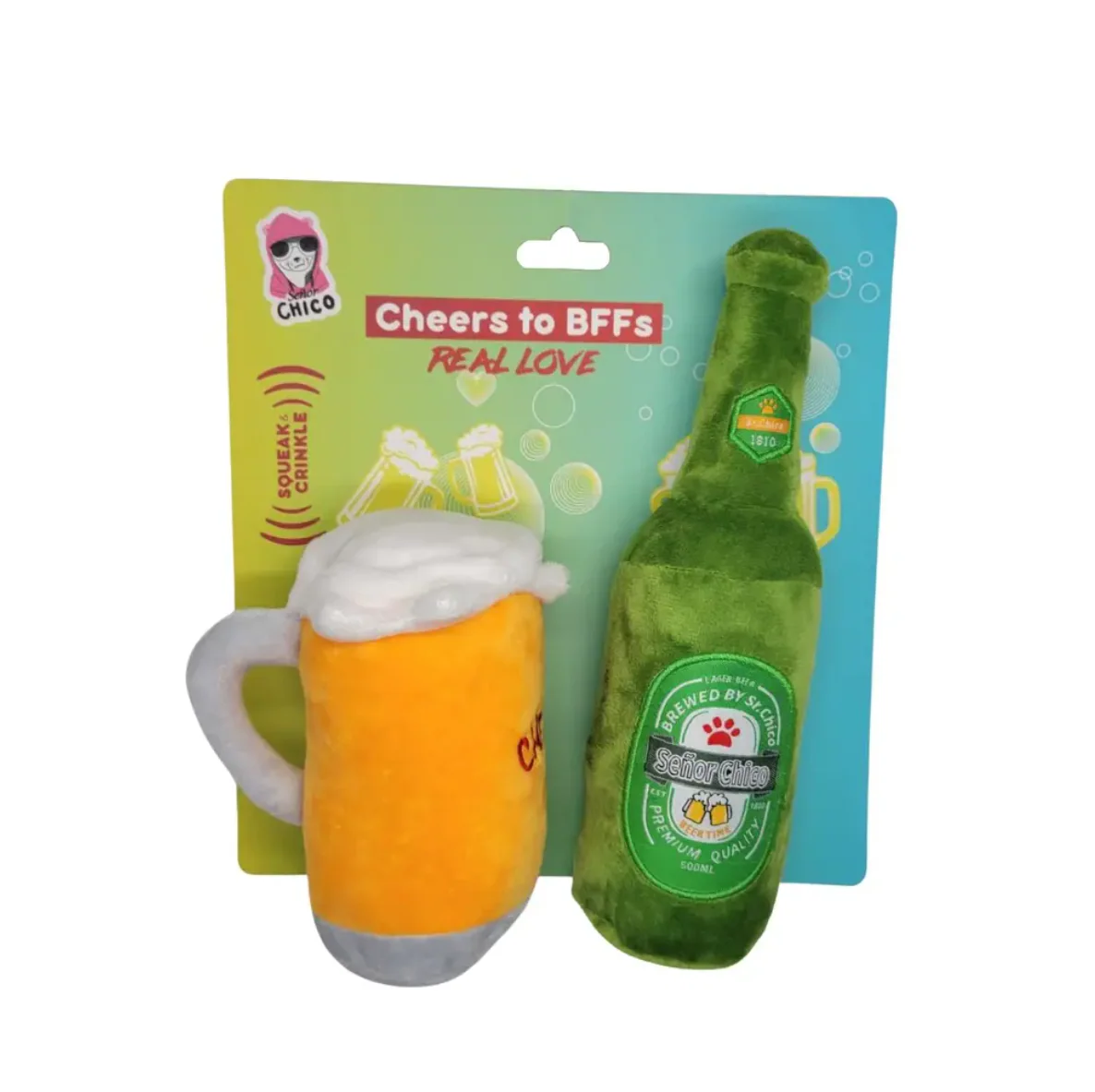 Beers-Cheers Plush Dog Toy Gift Set – with Squeaker & Crinkle Paper for Fun Play - Image 2