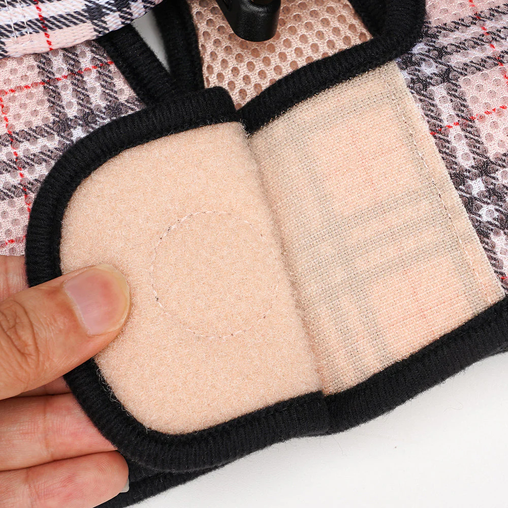 Beige Plaid Step In Dog Harness - Reflective Soft Mesh Halter - Teacup to Small Dogs - Image 2
