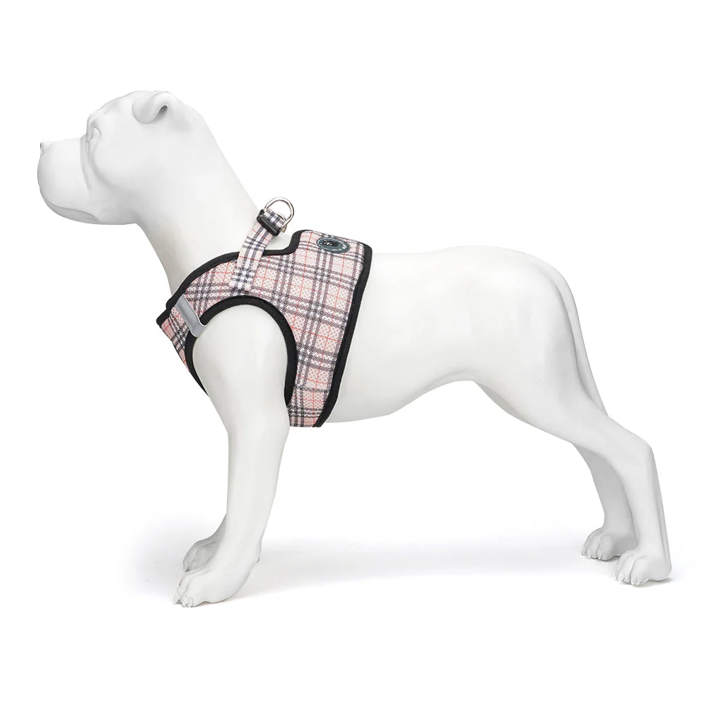 Beige Plaid Step In Dog Harness - Reflective Soft Mesh Halter - Teacup to Small Dogs - Image 3