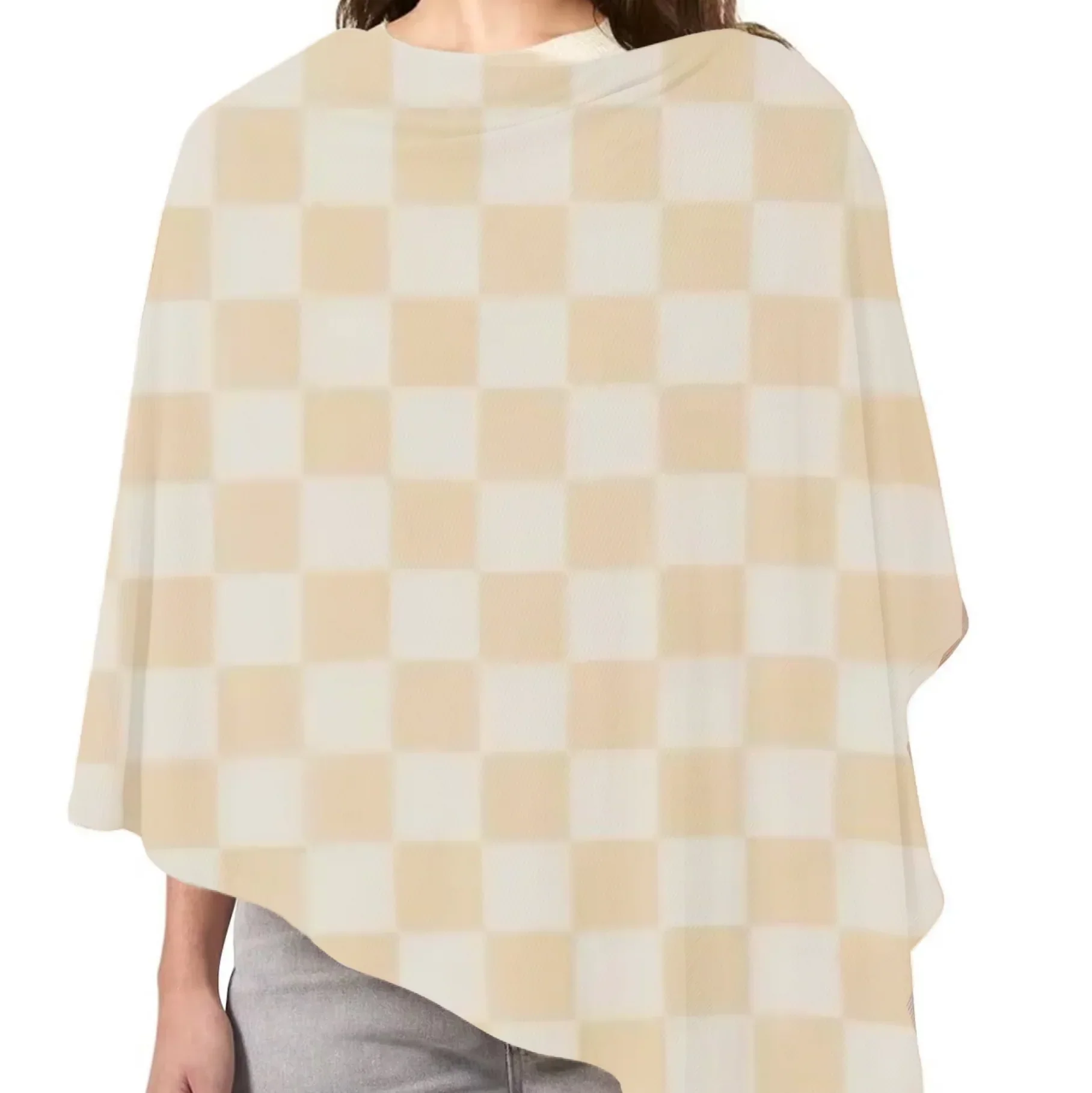 Beige & White Checkered Carseat Cover - Image 2