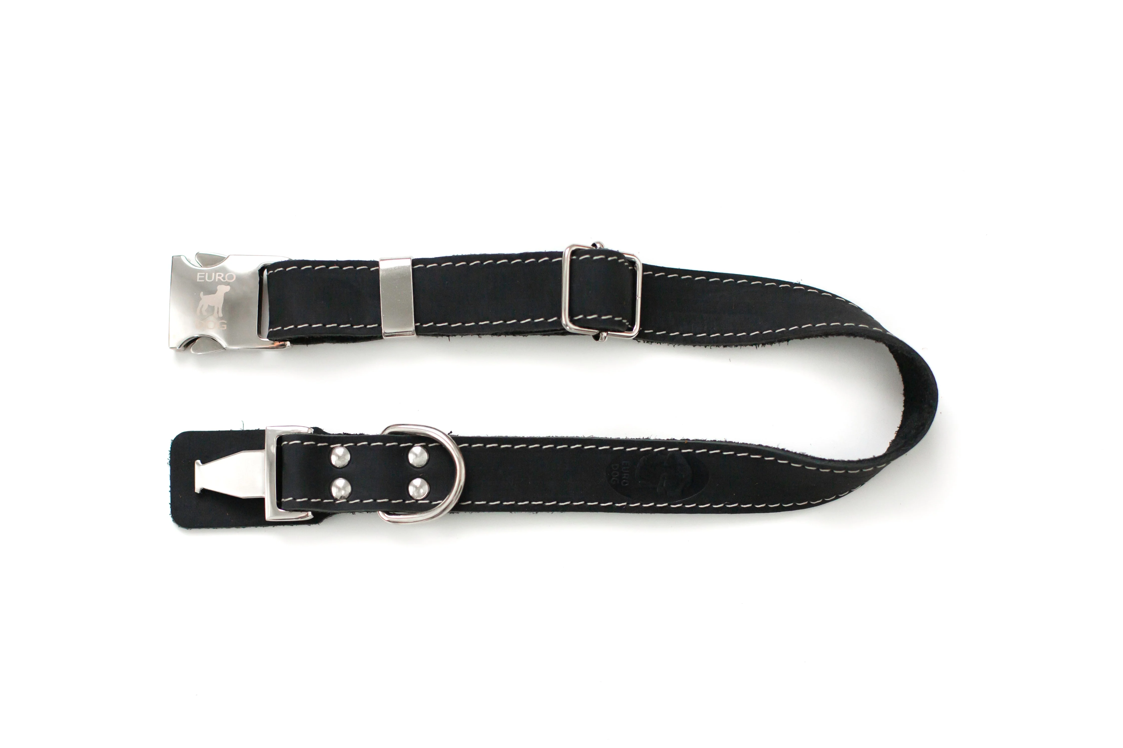 Bestseller Quick-Release Midnight Black Leather Dog Collar with Metal Buckle - Image 4