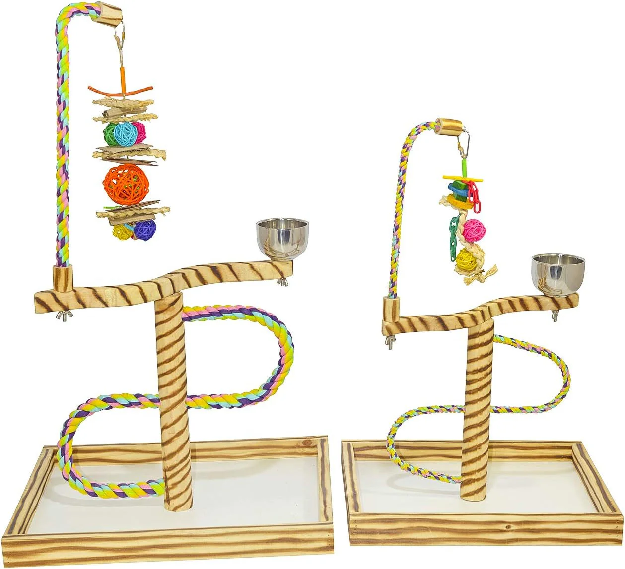 Bird Play Gym Tabletop W Cup, Toy Hanger and Toy,  Javan Tigertail Stand- Large - Image 4