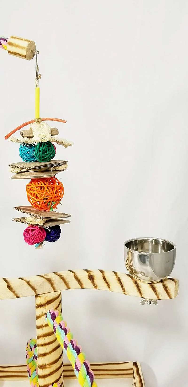 Bird Play Gym Tabletop W Cup, Toy Hanger and Toy,  Javan Tigertail Stand- Large - Image 5