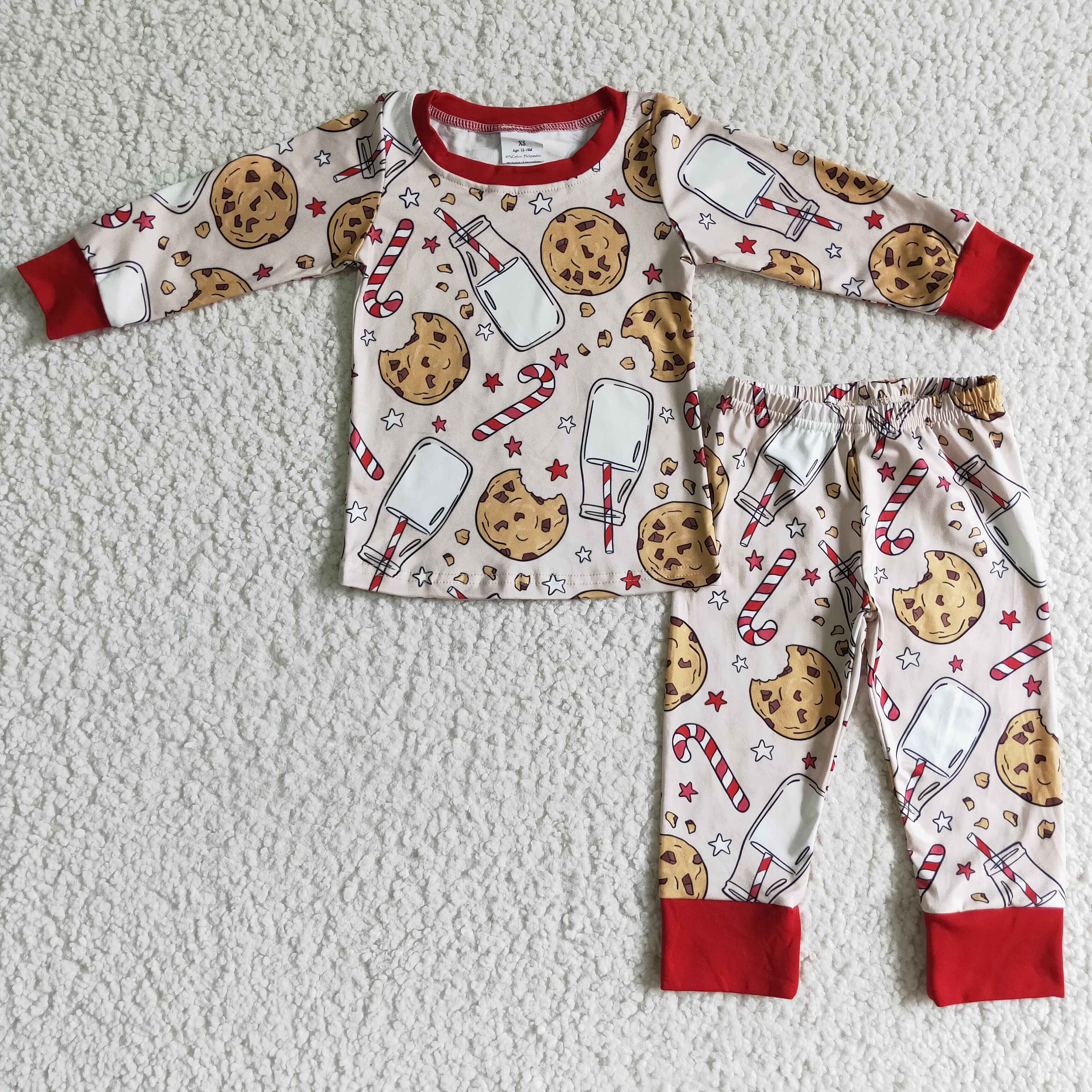 Biscuit milk candy cane print kids girls Christmas pajamas - Image 2