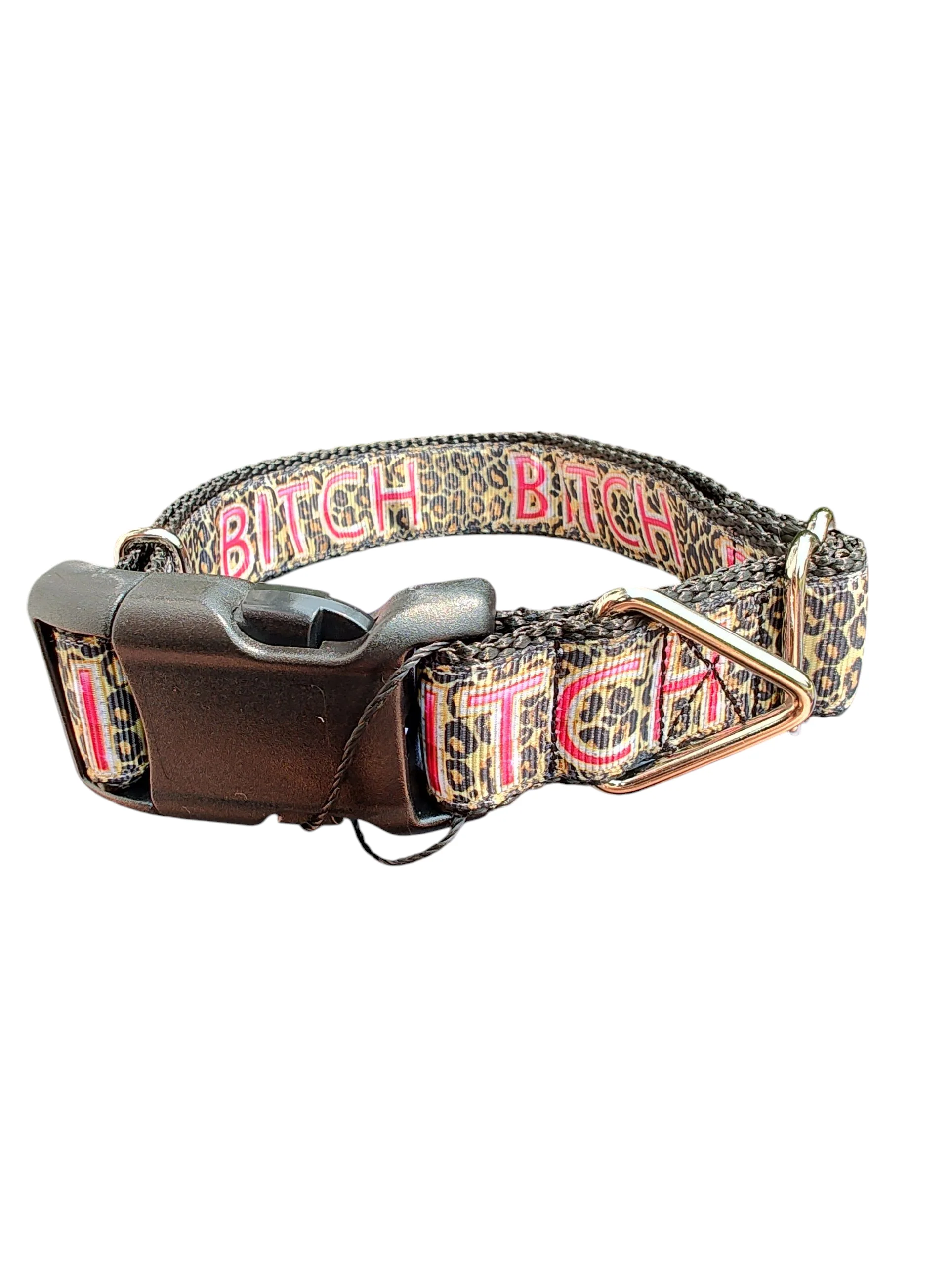 Bitch Leopard Print Nylon Dog Collar - Image 2
