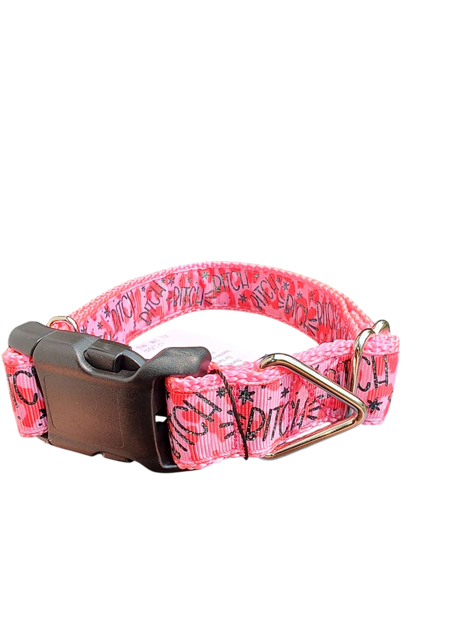 Bitch Pink Nylon Dog Collar - Image 2