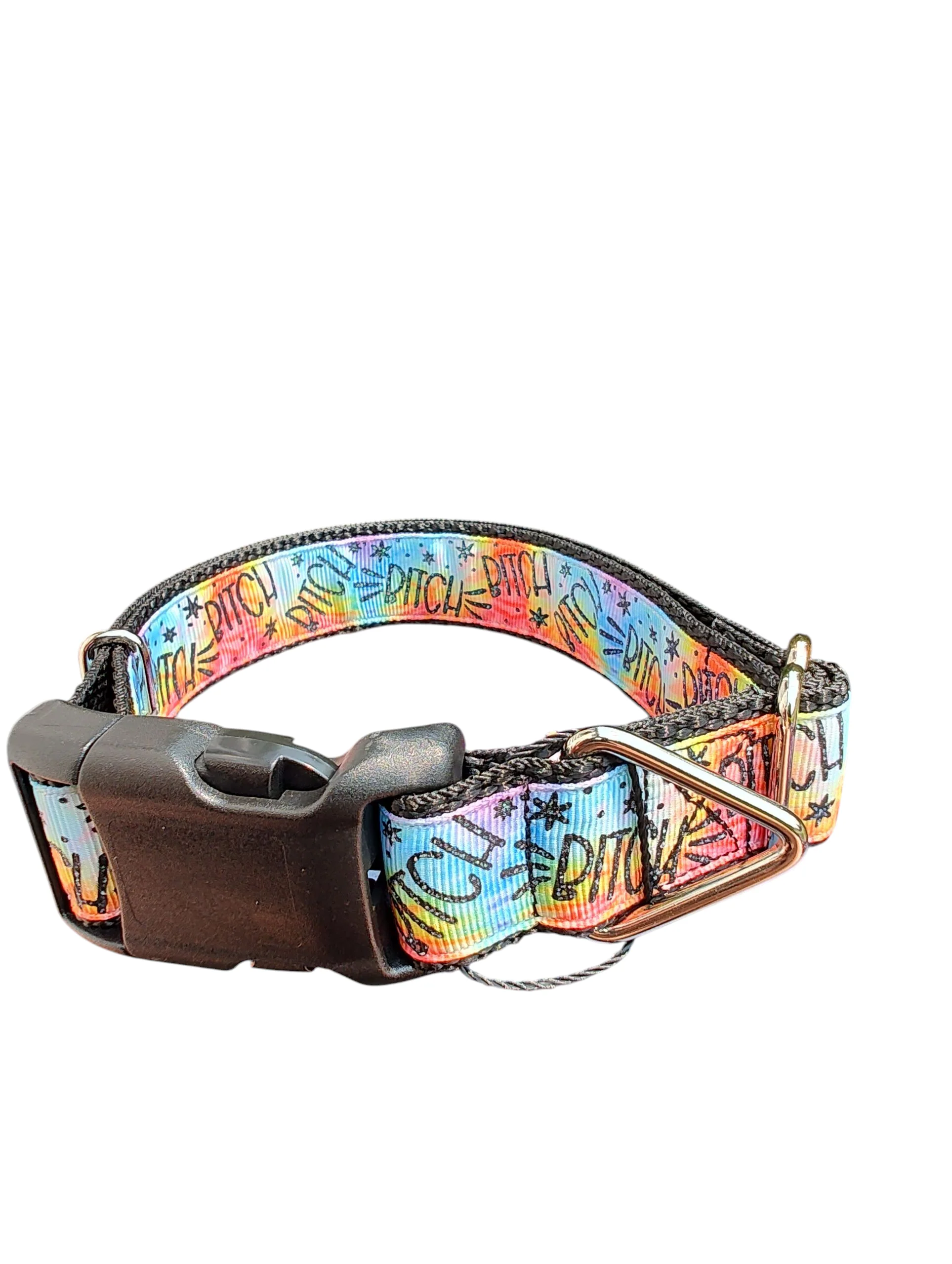 Bitch Rainbow Nylon Dog Collar - Image 2
