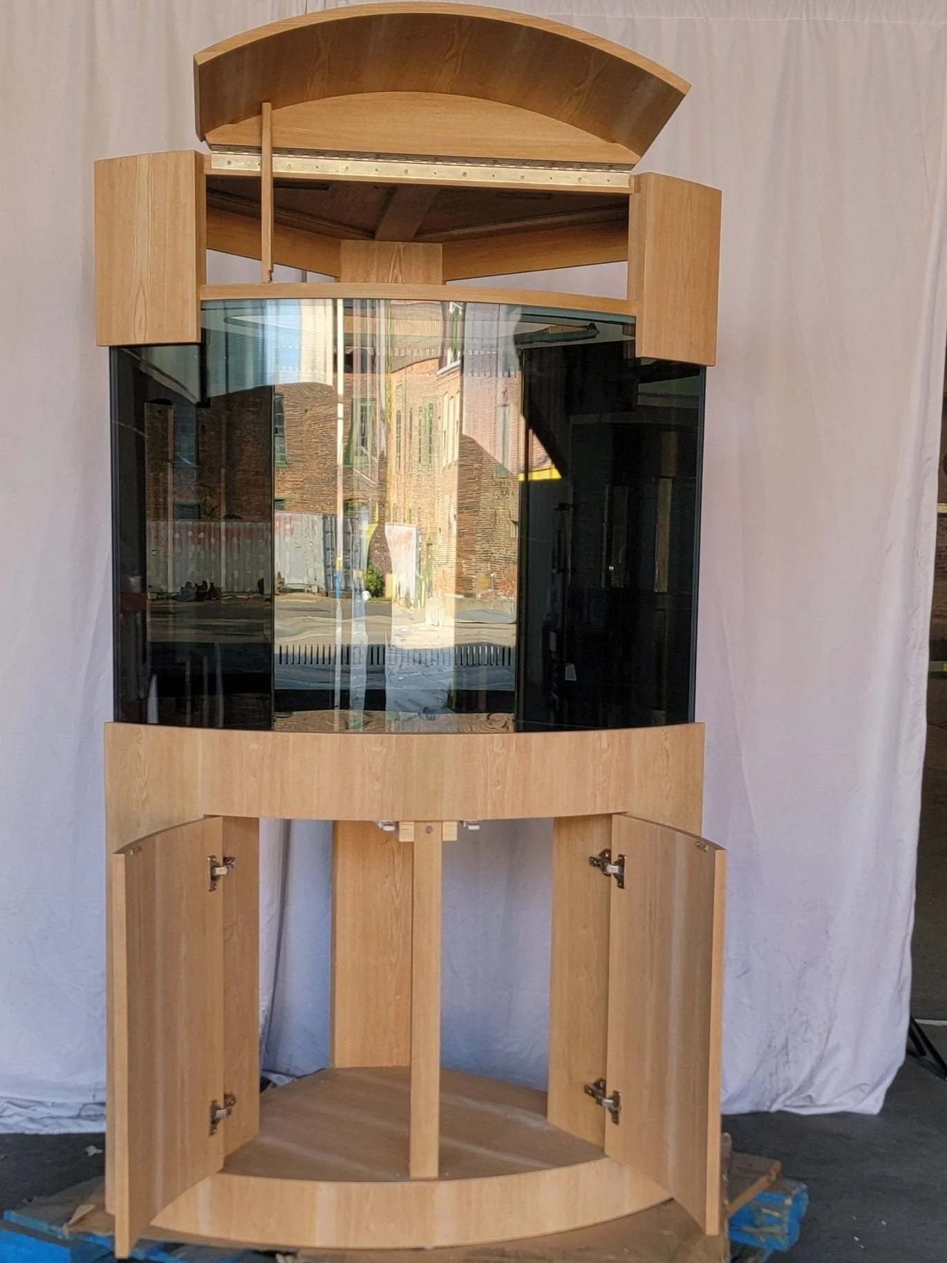 *BLACK* 90g Corner 1/4 Cylinder Glass Aquarium Set in Flush Wood Furniture - Image 2