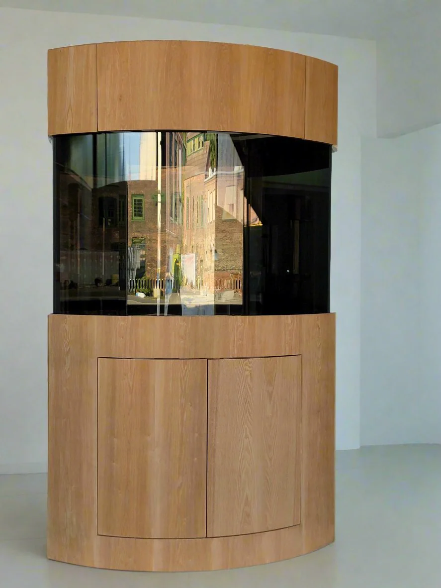 *BLACK* 90g Corner 1/4 Cylinder Glass Aquarium Set in Flush Wood Furniture - Image 5