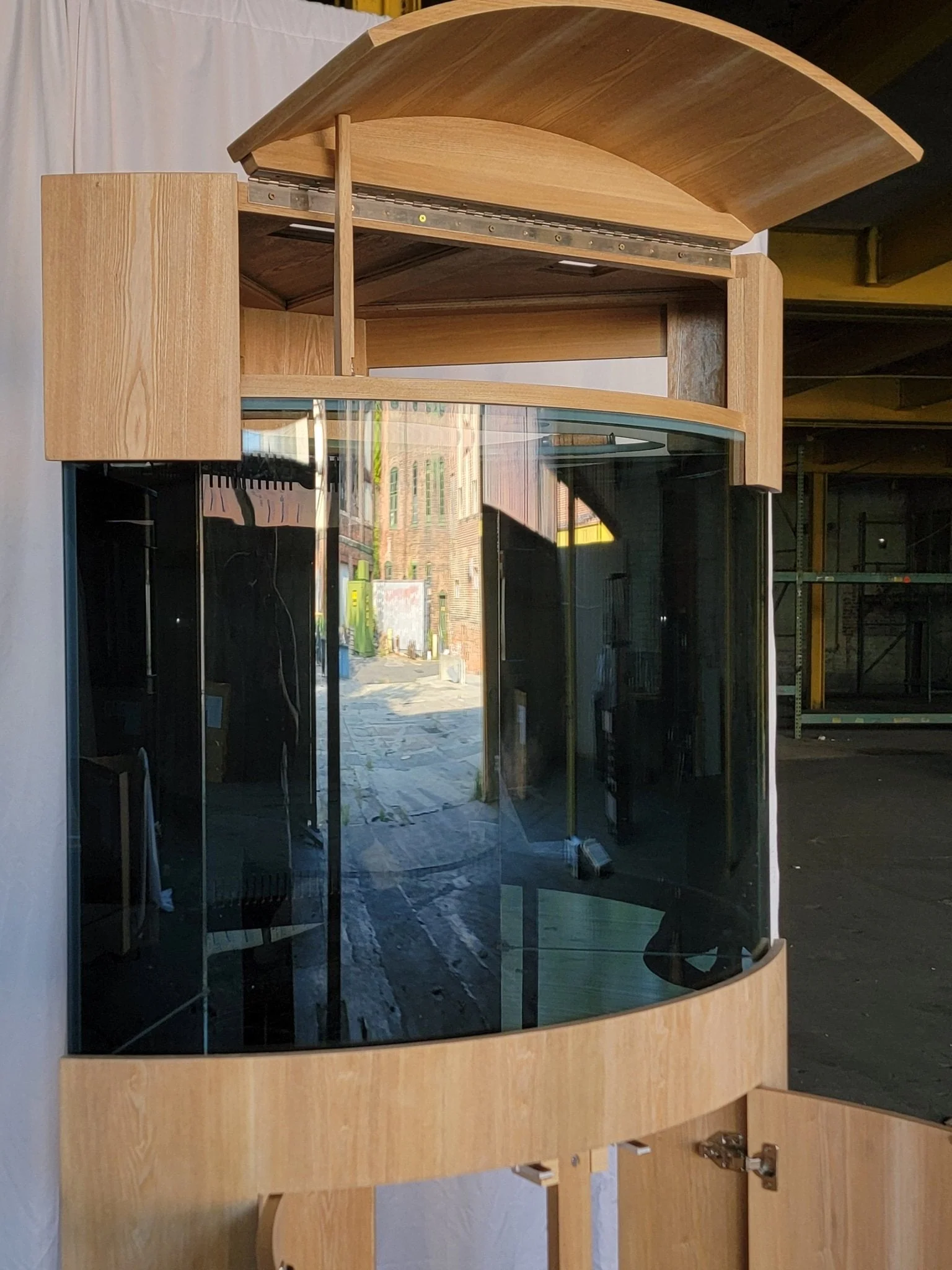 *BLACK* 90g Corner 1/4 Cylinder Glass Aquarium Set in Flush Wood Furniture - Image 9