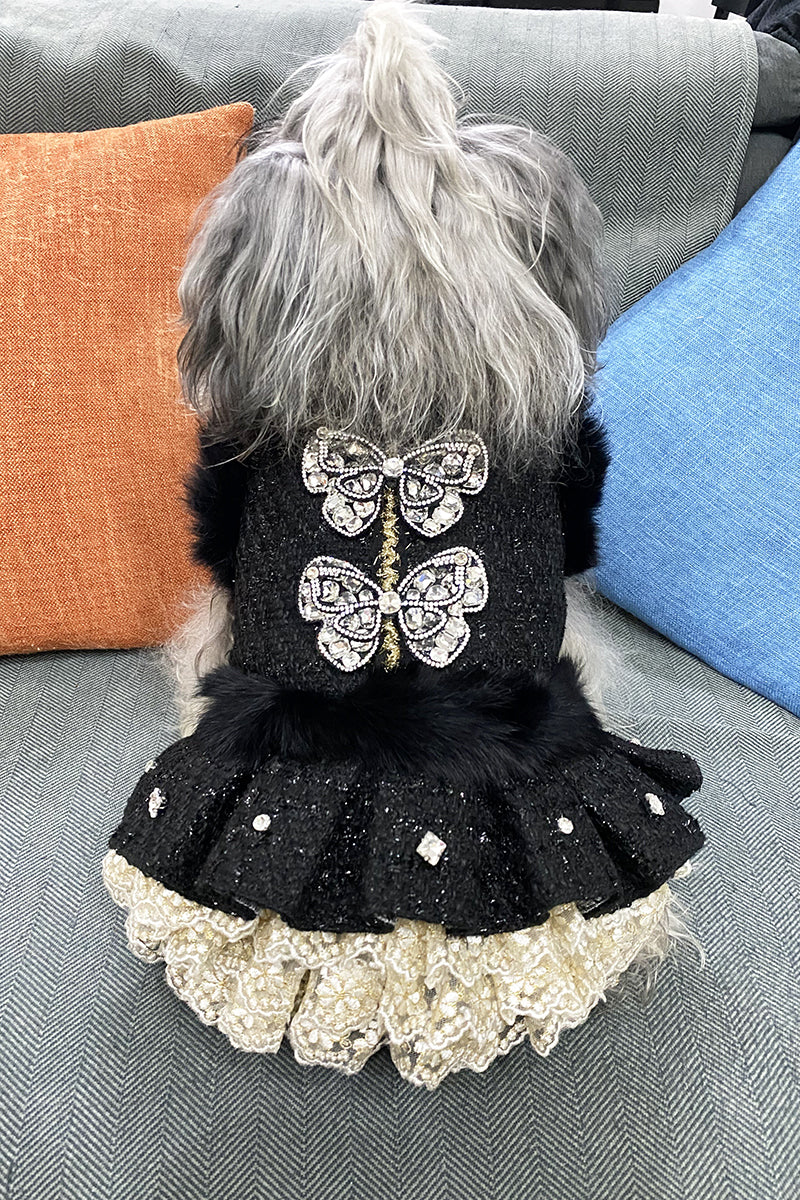 Black Butterfly Embellished Pet Dress Dog Coat - Image 7